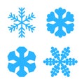 Snowflake icons set. Blue silhouette snow flake sign, isolated on white background. Flat design. Symbol of winter Royalty Free Stock Photo