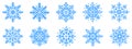 Snowflake icons set. Collection of blue snowflakes on white background Royalty Free Stock Photo