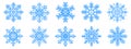 Snowflake icons set. Collection of blue snowflakes on white background Royalty Free Stock Photo