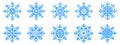 Snowflake icons set. Collection of blue snowflakes on white background Royalty Free Stock Photo