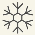 Snowflake line icon. Ice crystal flake of snow with sixfold symmetry outline style pictogram on white background. New