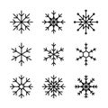 Snowflake line icon. Vector isolated elements. Set of vector isolated line snowflake line icons. Snowflakes template. Black Royalty Free Stock Photo