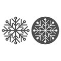 Snowflake line and solid icon. Ice crystal flake of snow sixfold symmetry outline style pictogram on white background