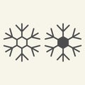 Snowflake line and solid icon. Ice crystal flake of snow with sixfold symmetry outline style pictogram on white