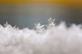 Snowflake. Macro photo of real snow crystal. Beautiful winter background seasonal nature and the weather in winter. Royalty Free Stock Photo