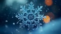 Snowflake macro shot. isolating one flake in blue. Winter background Royalty Free Stock Photo