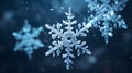 Snowflake macro shot. isolating one flake in blue. Winter background Royalty Free Stock Photo