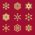 Set snowflake - Mandala on Jester Red background. Ornament for Christmas end New Year