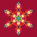 Snowflake - Mandala on Jester Red background. Ornament for Christmas end New Year