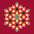Snowflake - Mandala on Jester Red background. Ornament for Christmas end New Year