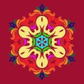 Snowflake - Mandala on Jester Red background. Ornament for Christmas end New Year