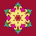 Snowflake - Mandala on Jester Red background. Ornament for Christmas end New Year