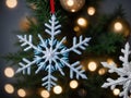 A Snowflake Orname Is Hanging On A Christmas Tree. Generative AI