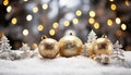 Snowflake ornament on a Christmas tree, glowing gold generated by AI Royalty Free Stock Photo