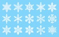 Snowflake paper cut xmas sticker blue flat set