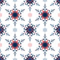 Snowflake pattern of geometric shape of blue and red colors on white background, seamless vector illustration Royalty Free Stock Photo