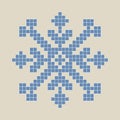 Blue snowflake. Pixel art. Embroidery. Scandinavian style sign. Isolated illustration