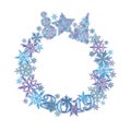 Snowflake Round Wreath with 2019 Digits and Winter Symbols. Royalty Free Stock Photo