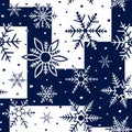 Snowflake seamless pattern. Snowflakes background. Repeated blue texture. Snow hand draw. Repeating winter drawing. Design