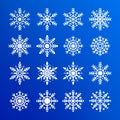 Snowflake set. Abstract collection of white snowflakes. New Year and Christmas design decoration elements. Flat Vector Royalty Free Stock Photo