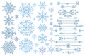 Snowflake set.Border set.Winter doodles decor Royalty Free Stock Photo