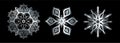 Snowflake set silhouette icon or emblem. Silver on black background Royalty Free Stock Photo