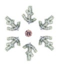 snowflake shape shape made from Christmas tree branches in the snow. An idea for New Year\'s decoration Royalty Free Stock Photo