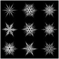 Snowflake silhouette icon, symbol, design. Winter, christmas vector illustration on the black background. Royalty Free Stock Photo