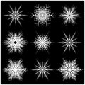 Snowflake silhouette icon, symbol, design. Winter, christmas vector illustration isolated on the black background. Royalty Free Stock Photo