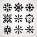 Symmetrical Snowflake Set On White Background With Black Icons