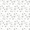 Snowflake simple seamless pattern. Black snow on white background. Abstract wallpaper, wrapping decoration. Symbol of winter, Royalty Free Stock Photo