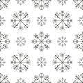 Snowflake simple seamless pattern. Black snow on white background. Abstract wallpaper, wrapping decoration. Symbol of winter, Royalty Free Stock Photo