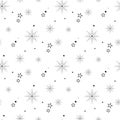 Snowflake simple seamless pattern. Black snow on white background. Abstract wallpaper, wrapping decoration. Symbol of winter, Royalty Free Stock Photo