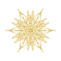 Snowflake sketch icon isolated on white background. Hand drawn mandala. Swirl gold icon for infographic, website, design