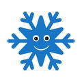 Snowflake smiley baby face. Cute winter blue snow flake, smile, isolated white background. Happy fun character, kid Royalty Free Stock Photo