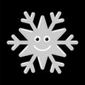 Snowflake smiley baby face. Cute winter gray snow flake, smile, isolated black background. Happy fun character, kid