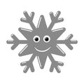 Snowflake smiley baby face. Cute winter gray snow flake, smile, isolated white background. Happy fun character, kid Royalty Free Stock Photo