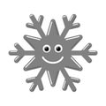 Snowflake smiley baby face. Cute winter gray snow flake, smile, isolated white background. Happy fun character, kid Royalty Free Stock Photo