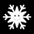 Snowflake smiley baby face. Cute winter white snow flake, smile, isolated black background. Happy fun character, kid Royalty Free Stock Photo