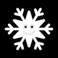 Snowflake smiley baby face. Cute winter white snow flake, smile, isolated black background. Happy fun character, kid Royalty Free Stock Photo