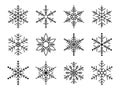 Snowflake for snow design. Black silhouette snowflakes isolated on white background. Freeze symbol. Snow flake icon. Ice crystal