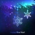 Snowflake sparkles on a dark blue background,