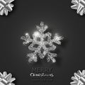 Snowflake with sparkles and highlights on a black background. Greeting Christmas card.