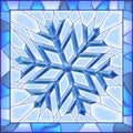 Snowflake stained glass window with frame. Royalty Free Stock Photo