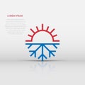 Snowflake and sun icon in flat style. Climate control vector illustration on white isolated background. Hot, cold temperature Royalty Free Stock Photo