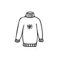 Snowflake sweater clothing and comfort in a cold weather set. Hand drawn element icon in doodle style.