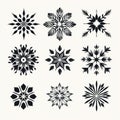 Snowflake Symbol Vector Set: Black And White Icons On White Background Royalty Free Stock Photo