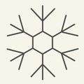 Snowflake thin line icon. Ice crystal flake of snow with sixfold symmetry outline style pictogram on white background