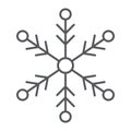 Snowflake thin line icon, weather and climate, snow sign, vector graphics, a linear pattern on a white background.