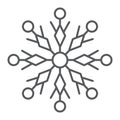Snowflake thin line icon, winter and ice, snow sign, vector graphics, a linear pattern on a white background.